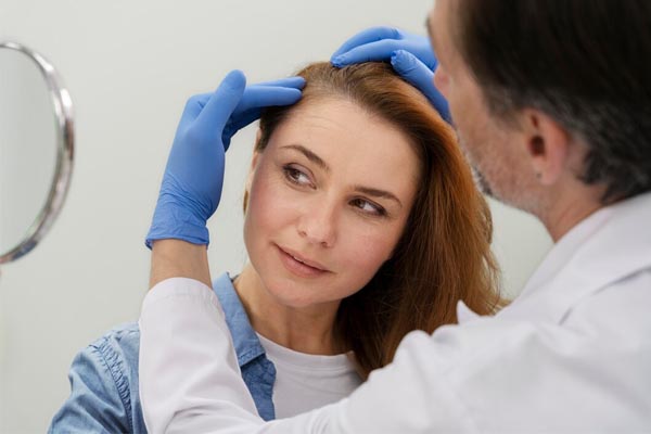dottore che controlla i capelli di una donna