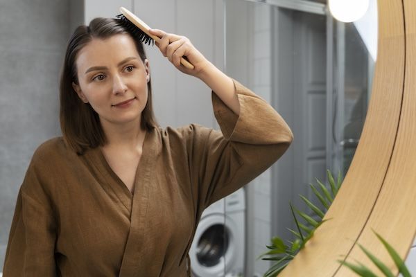 Adulto che si prende cura dei suoi capelli