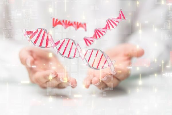concetto di DNA Interfaccia medica digitale futuristica e rendering in 3D