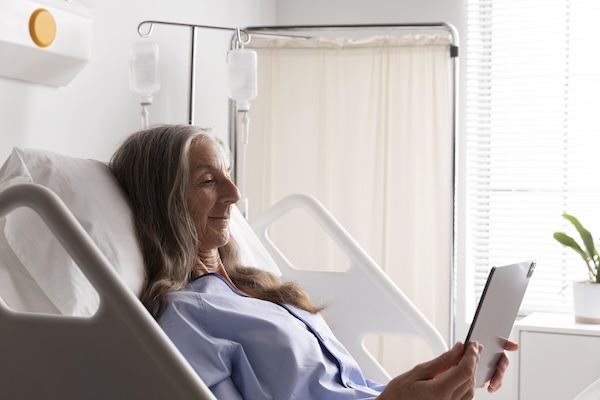 paziente di dialisi e emodialisi infermo a letto in ospedale in attesa