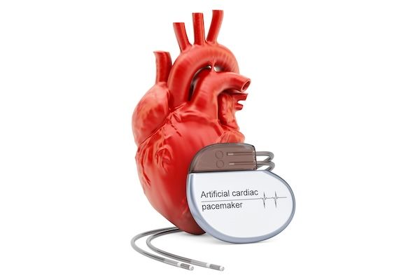 Pacemaker cardiaco artificiale con rappresentazione 3D del cuore umano