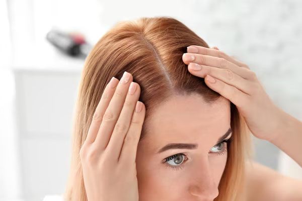 donna che controlla i capelli - tintura trapianto capelli