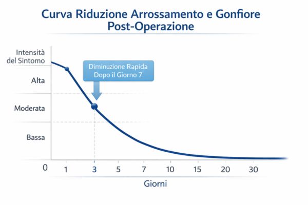 Grafico che illustra la diminuzione del gonfiore e dell'arrossamento cutaneo durante il primo mese