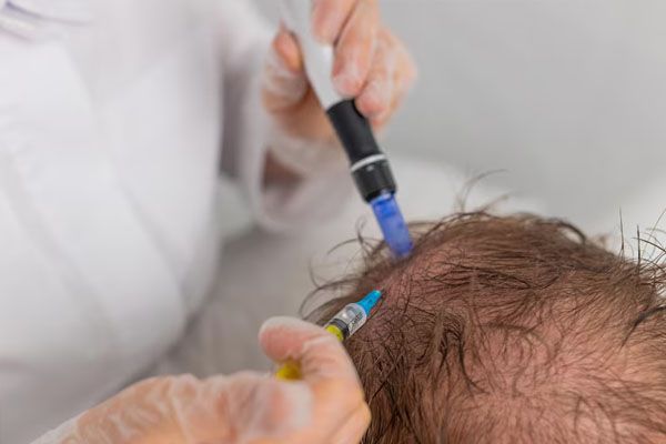 Tricologo che esegue una procedura per migliorare la crescita dei capelli negli uomini - trapianto capelli turchia