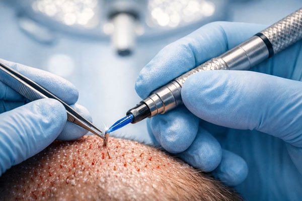 Dettaglio intervento di trapianto capelli Roma con tecnica di precisione