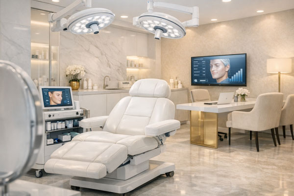 Interno di una clinica moderna per il trapianto di capelli a Milano con tecnologia d'avanguardia.