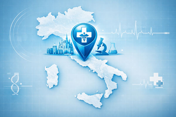 Mappa dell'Italia che evidenzia Milano come sede principale per il trapianto di capelli.