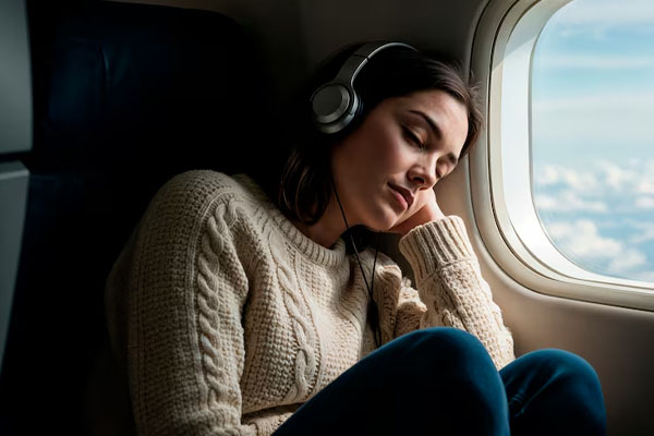 donna addormentata sull'aereo