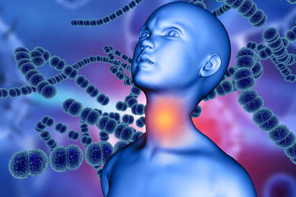 Immagine 3D del corpo che rappresenta la posizione della ghiandola tiroidea.
