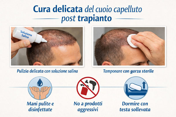 Cure domiciliari iniziali dopo un trapianto di capelli