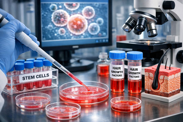 Laboratorio che mostra la preparazione di cellule staminali per terapie innovative per i capelli