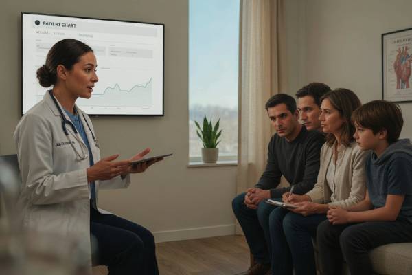 Un medico specialista discute la diagnosi e il percorso terapeutico durante una consulenza clinica
