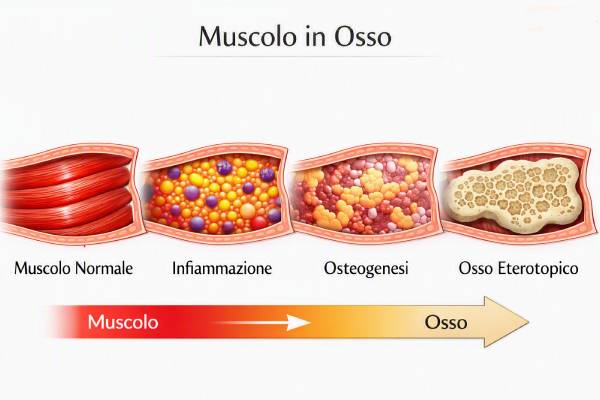 Diagramma anatomico che illustra la progressione dell'ossificazione dai muscoli cervicali alla schiena