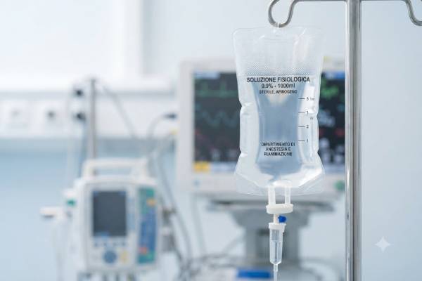 Sacca per infusione endovenosa di terapia enzimatica in un contesto ospedaliero moderno
