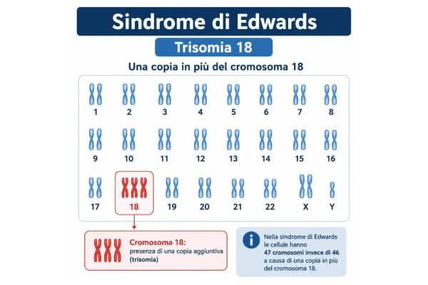 Schema che mostra la presenza di un cromosoma 18 in più nella sindrome di Edwards