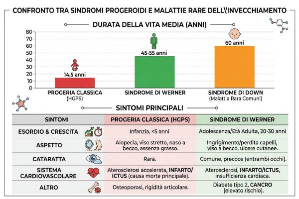 Confronto tra le malattie genetiche dell’invecchiamento precoce
