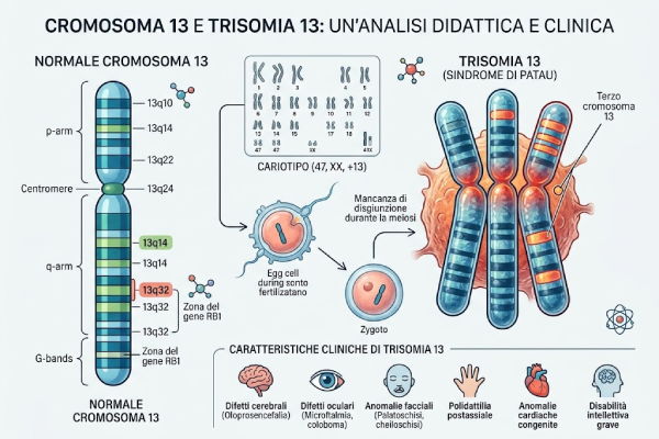Mappa genetica che mostra la trisomia del cromosoma 13 associata alla sindrome di Patau