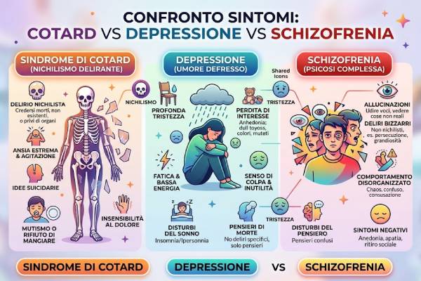 Diagramma che confronta i sintomi di Cotard con altri disturbi psichiatrici