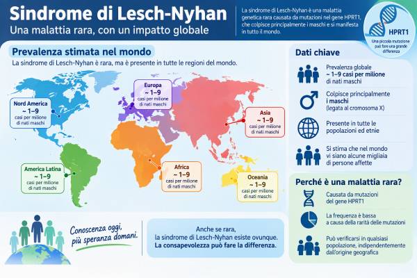 Diagramma che mostra la distribuzione della sindrome di Lesch-Nyhan nel mondo