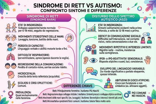 Confronto visivo dei sintomi nella sindrome di Rett e nell'autismo per facilitare la comprensione