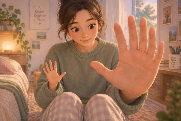Rappresentazione artistica delle mani che sembrano cambiare dimensione per effetto della Sindrome di Alice nel Paese delle Meraviglie